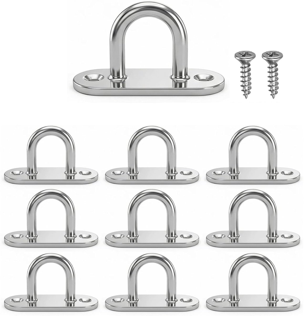 SnelShoppen - 10 Pcs M5 Ringenhaken, RVS Pad Oogplaat, Metalen Plafondhaken, Stevige Oblong Ogen voor Wandbevestiging, Schommels, Suspensie, Tuin, Gar