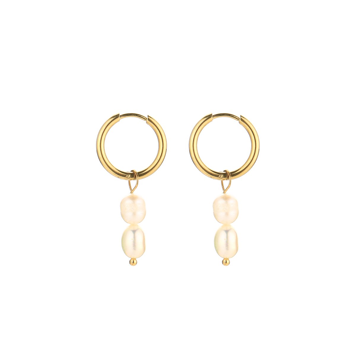 Stainless Steel Dubbele Parel Bedel Oorringen – Elegante & Barokke Hoops – RVS - Goud