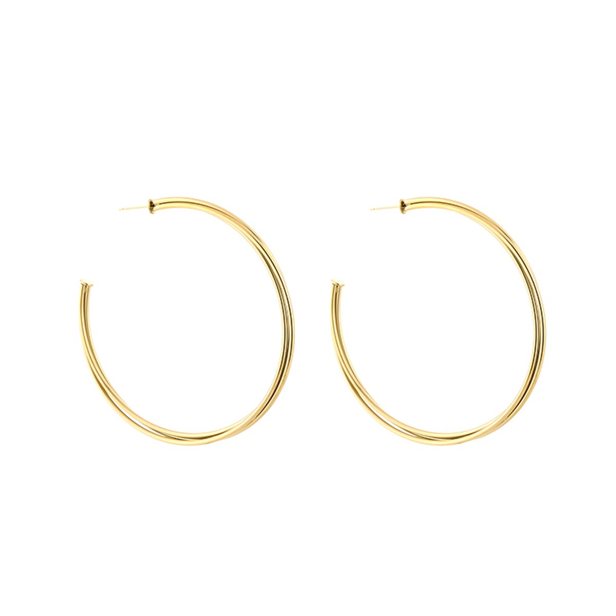 Stainless Steel Statement Open Dubbele Hoops (80mm) – XL Oorringen – RVS - Goud