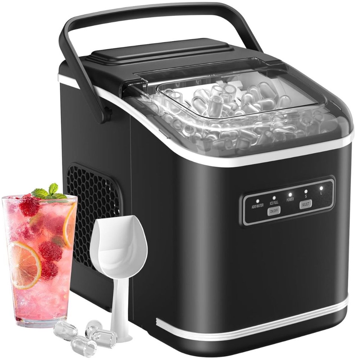 JCP® Ijsblokjesmachine - 9 Ijsblokjes in 6 Minuten - Ijsmachine - Ijsblokjesmakers - Zwart - 25cm x 31cm x 32cm