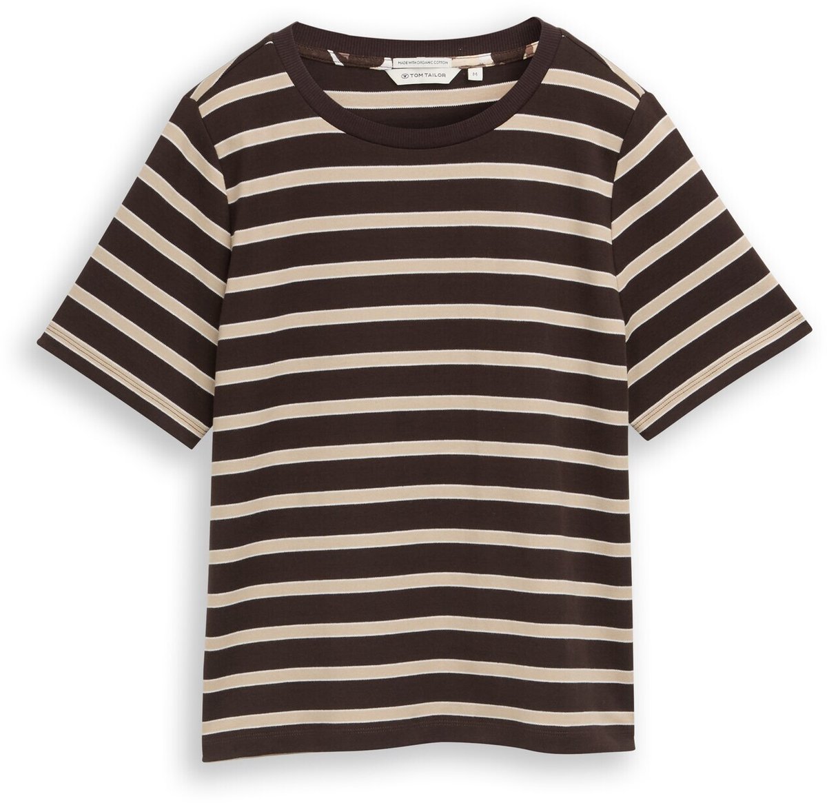 Tom Tailor - T-shirt van katoen - Maat XL - brown beige irregular stripe