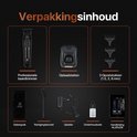 Inhoud van de verpakking: baardtrimmer, oplaadstation, opzetstukken, opbergzak, borstel, olie, handleiding.