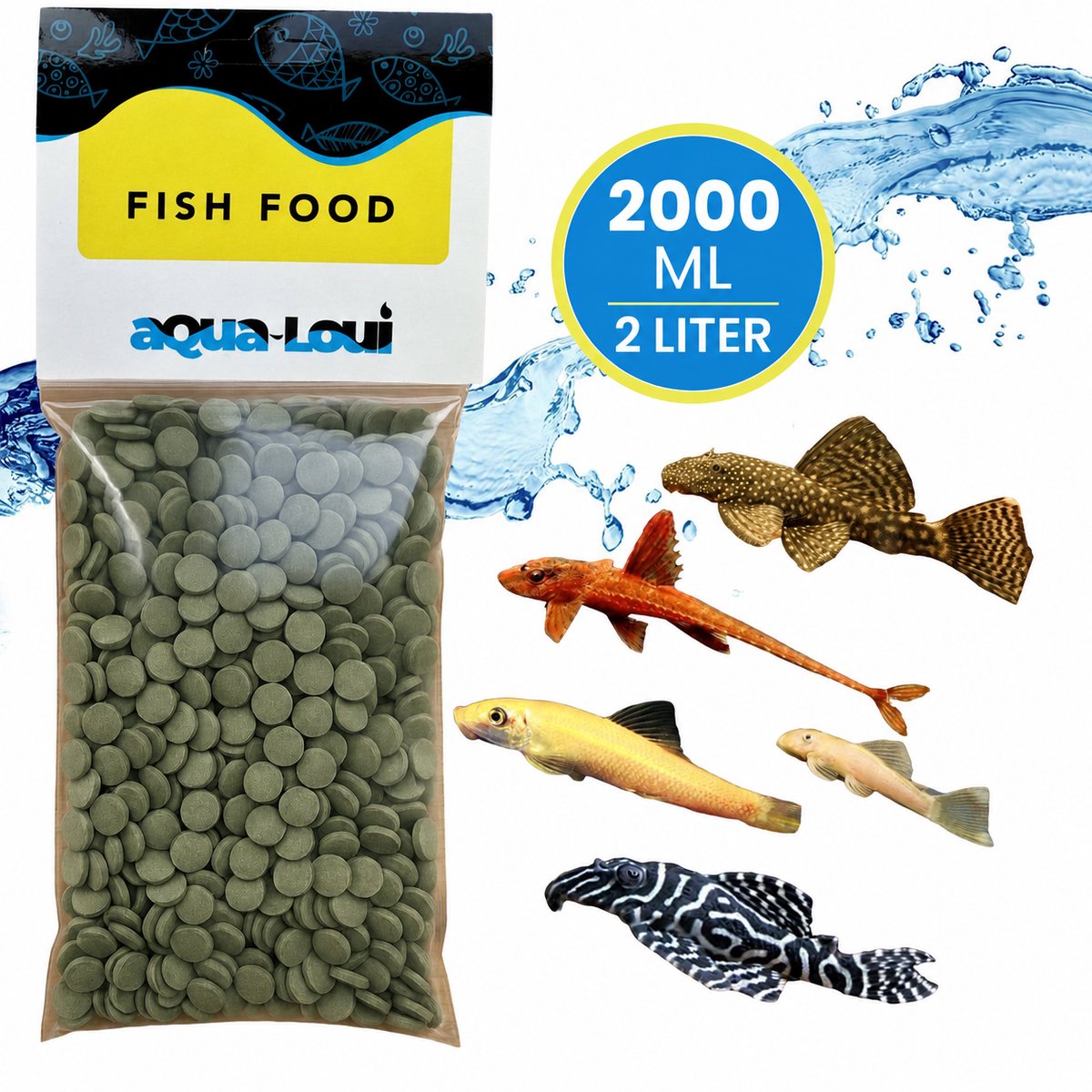 Aqua-Loui® - Spirulina Tabletten (Wafers) - Visvoer voor Pleco's, Bodemvissen en Algeneters - Tropisch Aquariumvoer - Rijk aan Spirulina, Vitamines & Mineralen - 2 Liter