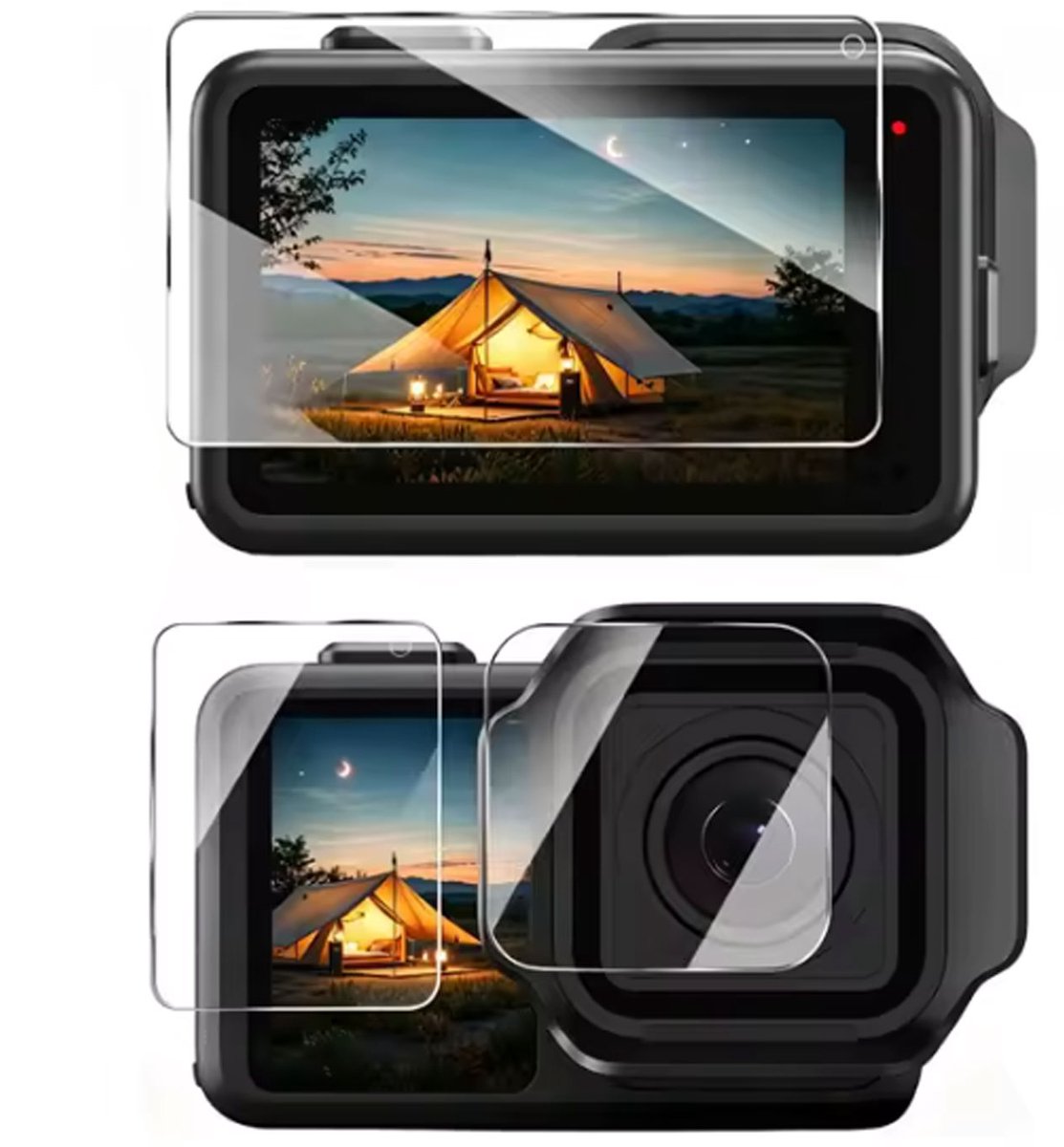 Screenprotectors geschikt voor GoPro MISSION 1 - Tempered Glass Screenprotectors – 2x LCD & 1x Lens – Bescherming geschikt voor GoPro MISSION 1 LCD & Lens – 9H Gehard Glas – Complete Set – TechDefend