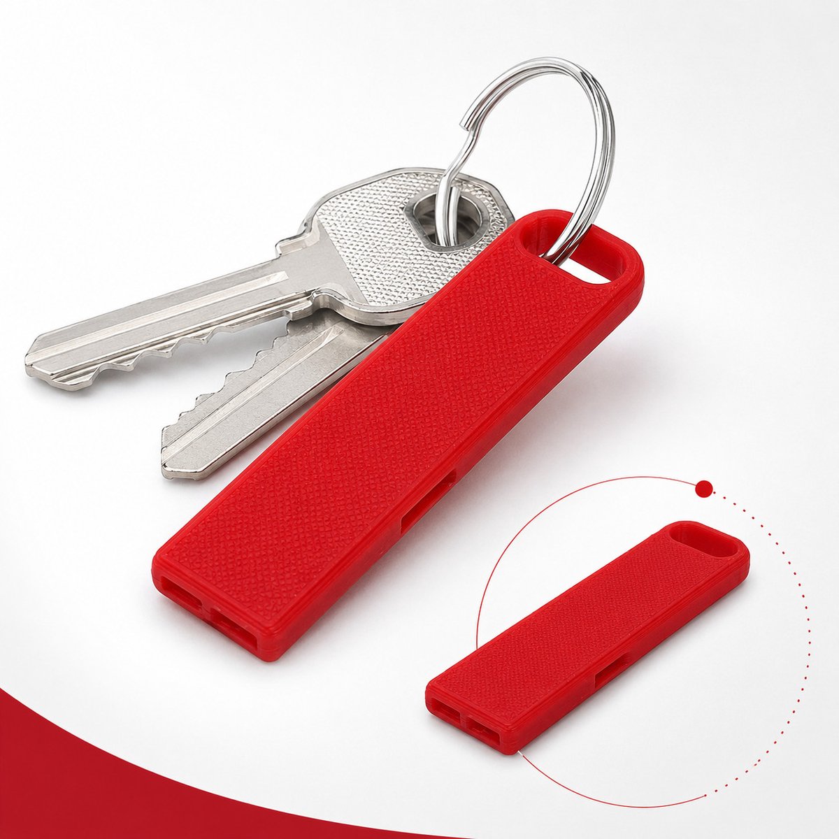 Plat fluitje voor sleutelhanger - Ultralicht 1,8 g - Rood
