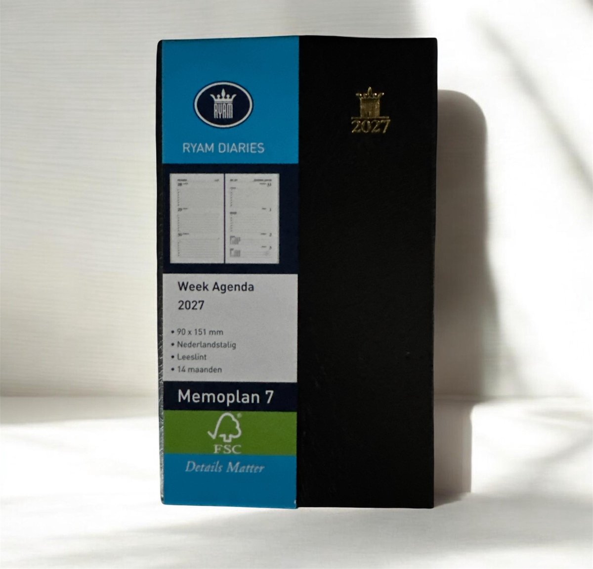 Zakagenda 2027 - Ryam Memoplan 7 ZWART - Harde Kaft (9cm x 15cm)