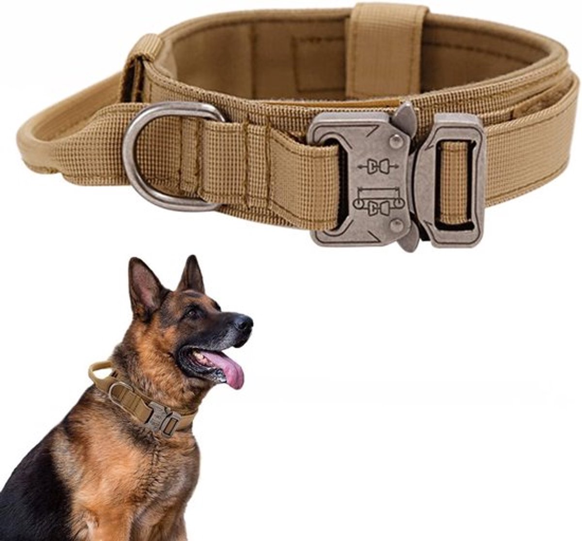 Daity Honden Halsband - Leer - Extra Breed - Met Sterke Metalen Gesp - Maat L - Voor Middelgrote en Grote Honden - Bruin - Tactisch