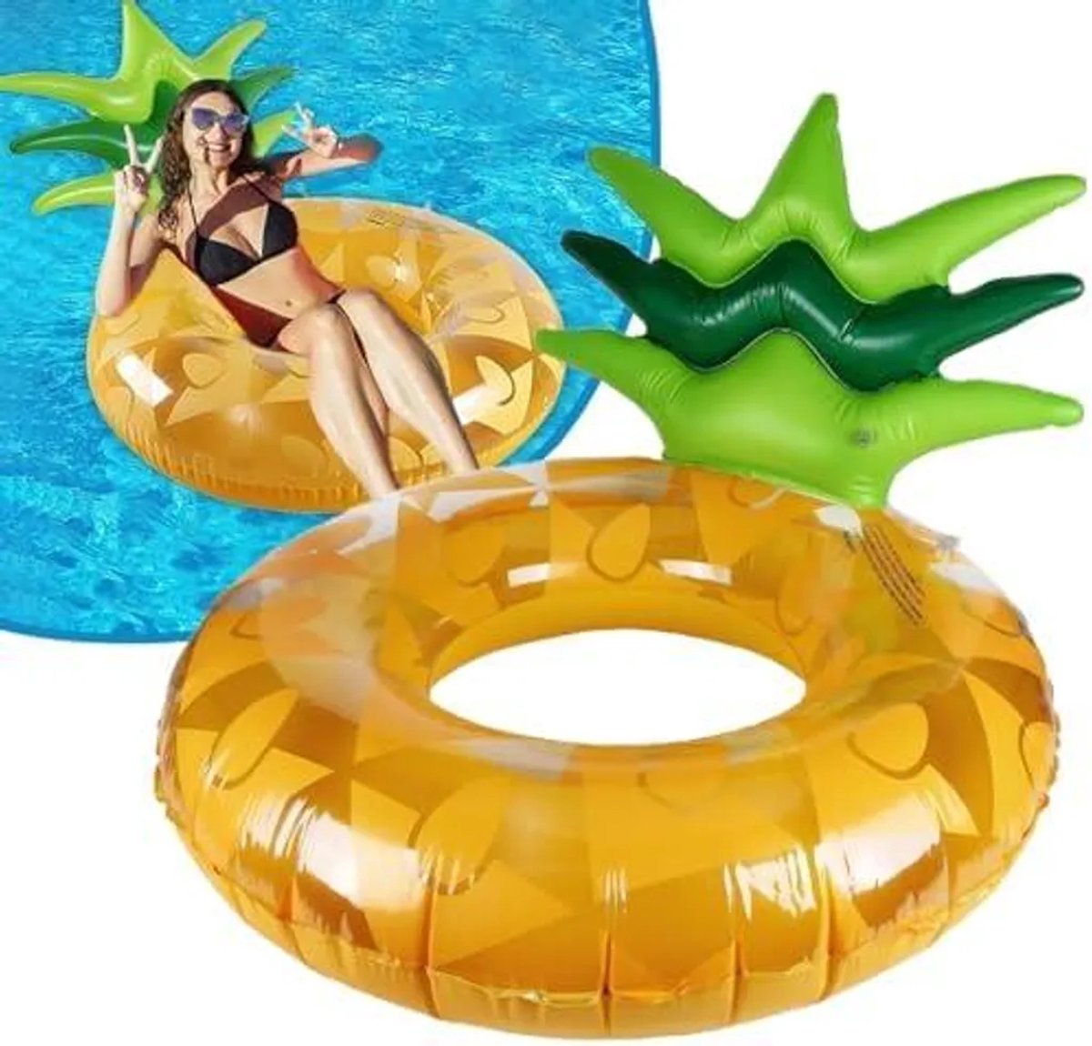 Opblaasbare zwembadmatras in de vorm van een ananas, 100 cm rubberen opblaasbaar zwemvlot, gigantische zwemring, opblaasbare zwemband voor waterpret, geschikt voor zwembaden, watersporten en zomerse strandfeesten.