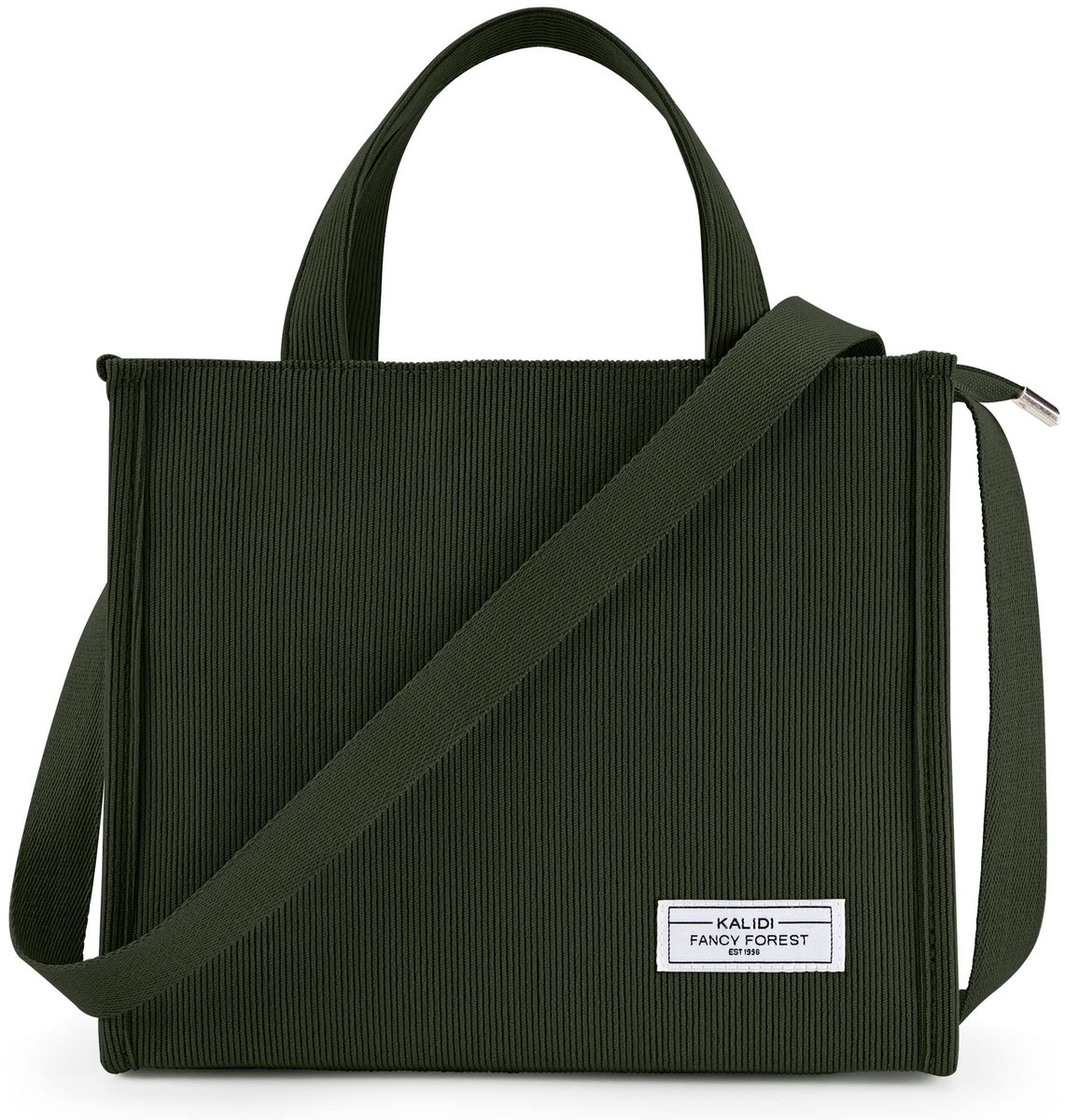 SnelShoppen - KALIDI Corduroy Tas Dames - Schoudertas met Ritssluiting - Duurzame Handtas - Casual Shopper voor School en Werk - Legergroen - Groot Fo