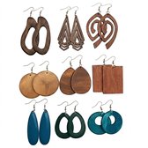 Set van 9 houten oorbellen voor dames – lichte en donkere houtkleuren statement oorhangers