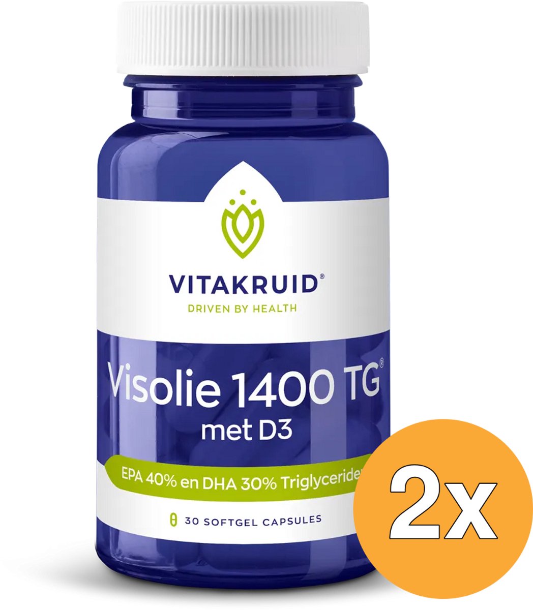 2x Vitakruid Visolie 1400 TG® Triglyceriden met D3 (30 softgels)