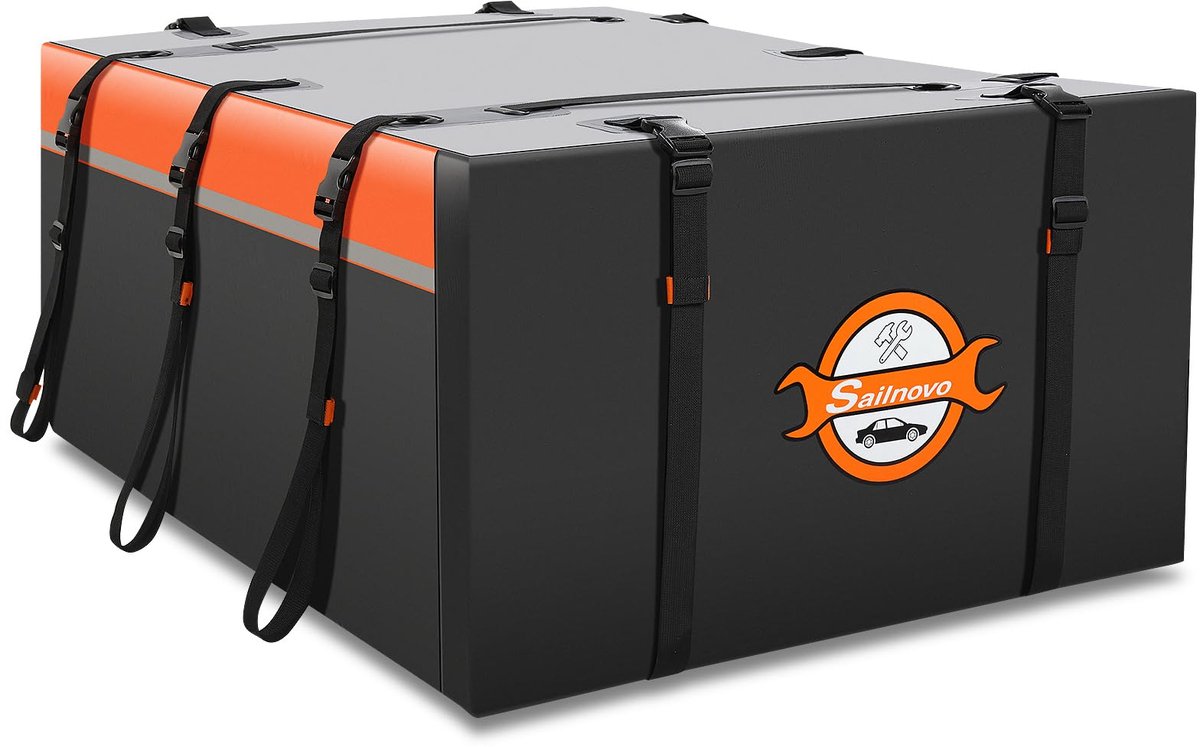 SnelShoppen - 20 kubieke waterdichte dakkoffer - Soft-shell daktas met opbergtas en 8 versterkte riemen - Perfect voor auto's, camping, vakanties en r