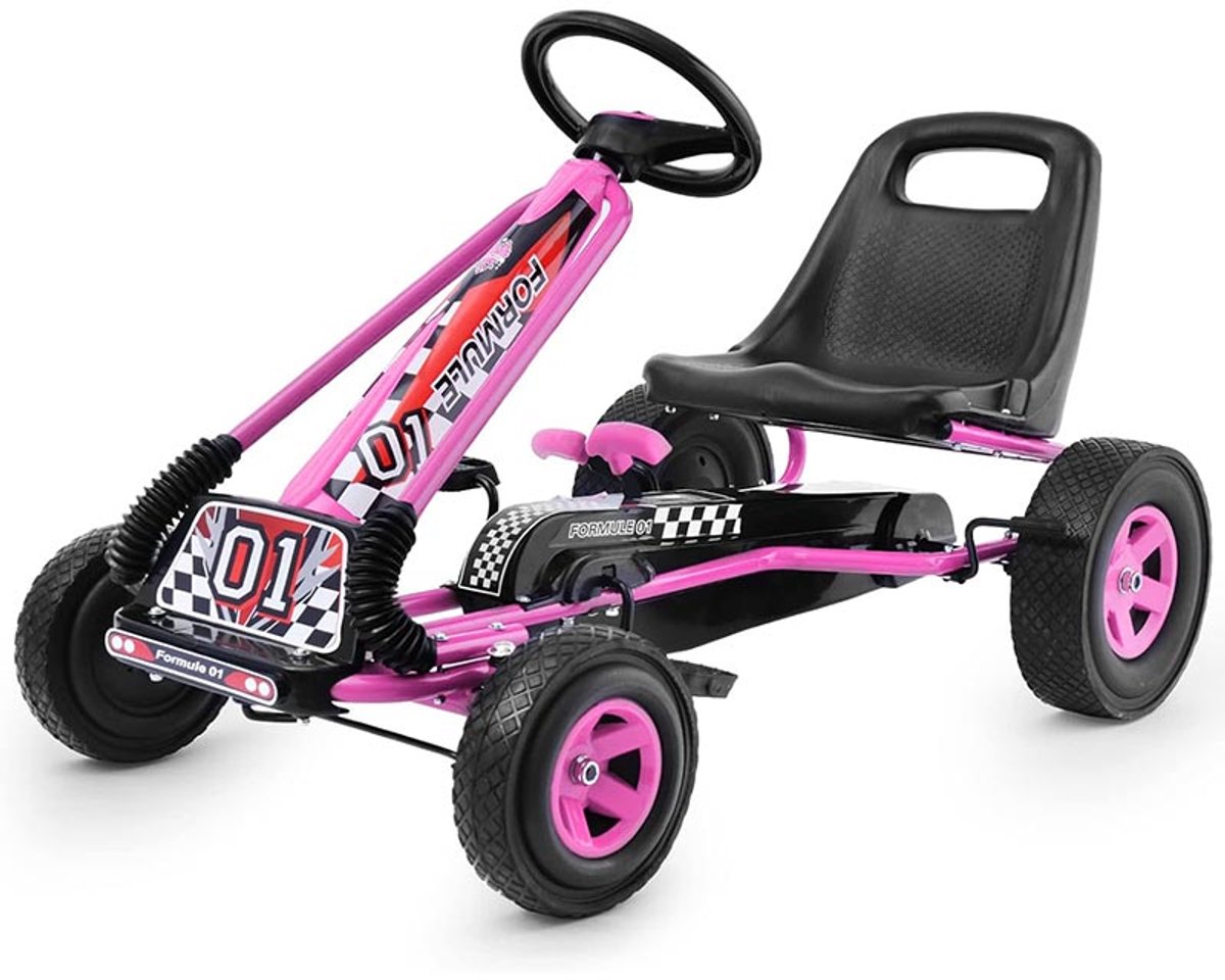 COSTWAY Gokart met handrem en verstelbare zitting, trapauto met voor- en achteruit, Go Cart voor kinderen vanaf 3 jaar, pedaalvoertuig, kindervoertuig, 98 x 59 x 61 cm (roze)