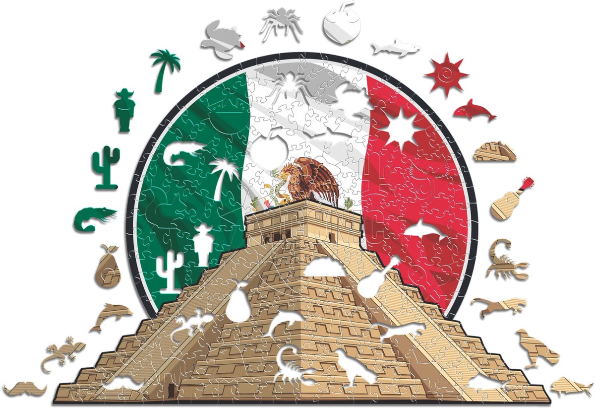 SnelShoppen - Chichén Itzá Houten Puzzel voor Volwassenen en Kinderen, Duurzaam 100% Hout, Maat M, 250 Stukjes, Educatief Speelgoed voor Gezinsplezier