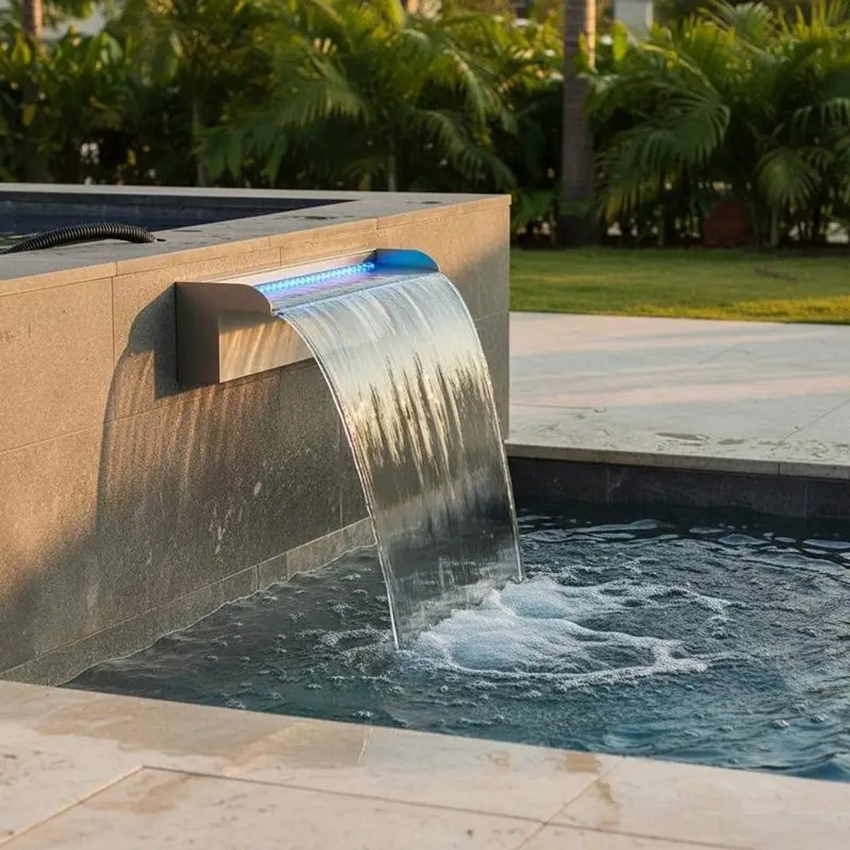 Linkforu - RVS - Zwembadwaterval - LED - Watergordijn - Roestvrij - Sfeervol - Eenvoudige Installatie - 90 x 11,5 x 8 cm
