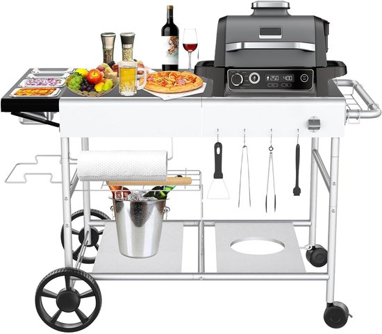 SnelShoppen - GFTIME Grillwagen Serveertrolley 128x64x78 cm voor Buiten, Ideaal voor Weber Q-serie, Ninja Woodfire, Pizzaoven, Tafelgrill met Groot We