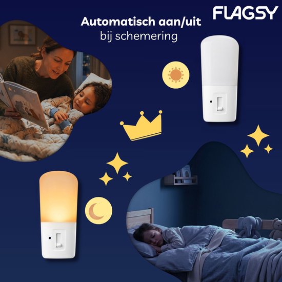 Nachtlampje Stopcontact 2 stuks - Flagsy - Dimbaar met Schemersensor - Dag en Nacht Sensor - LED - Geschikt voor Baby- en Kinderkamer - Wit van Flagsy — afbeelding 3