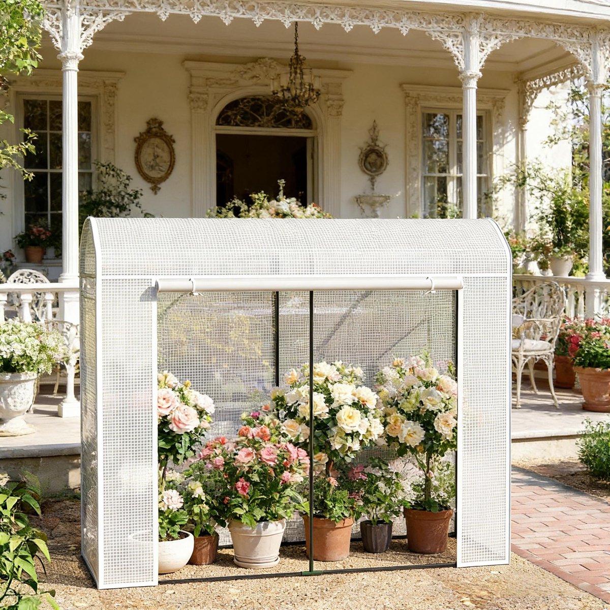 MIVRAY Tunnelkas – 200 x 68 x 170 cm – Foliekas met Rolvensters en Ritssluitingsdeur – Polyetheen en Staal – Wit – Voor Balkon en Tuin