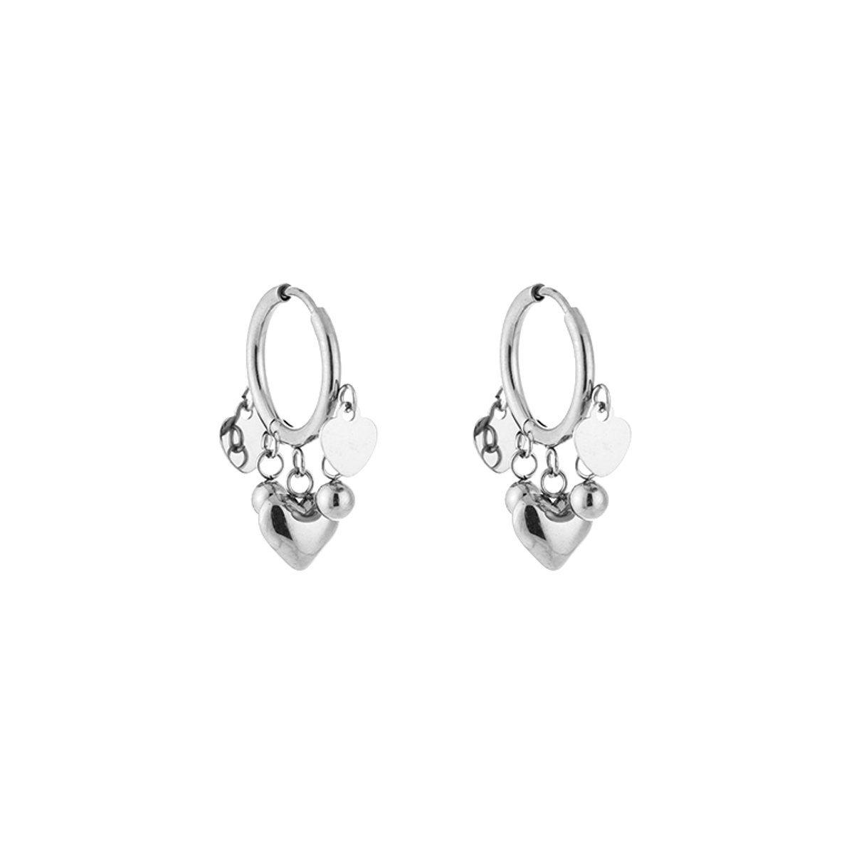 Stainless Steel Multi-Bedel Oorringen met Hartjes – Trendy Multi-Charm Hoops – RVS - Zilver