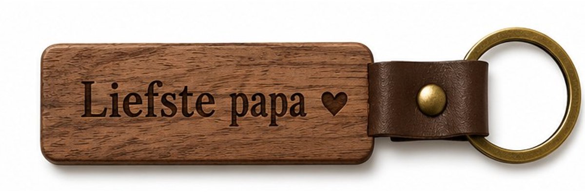 Houten Sleutelhanger "Liefste Papa" - Met Gravure - Hout & PU Leer - 10 cm - Cadeau voor Vader / Vaderdag / Verjaardag Man