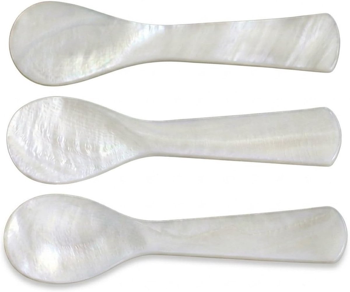 Parelmoerlepels van natuurlijke schelp, handgemaakt en smaakneutraal, ideaal voor ijs, specerijen en eieren, elegant bestek voor thuis en horeca
