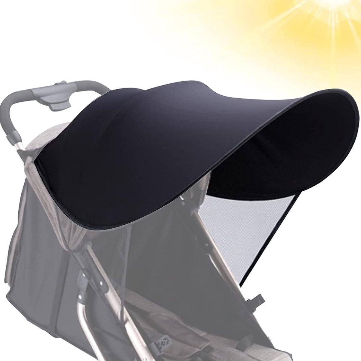 Zonnedak voor kinderwagen met UV-bescherming 50+, universele maat, wind- en zonwering, zwart, ideaal voor buitengebruik en bescherming tegen de zon
