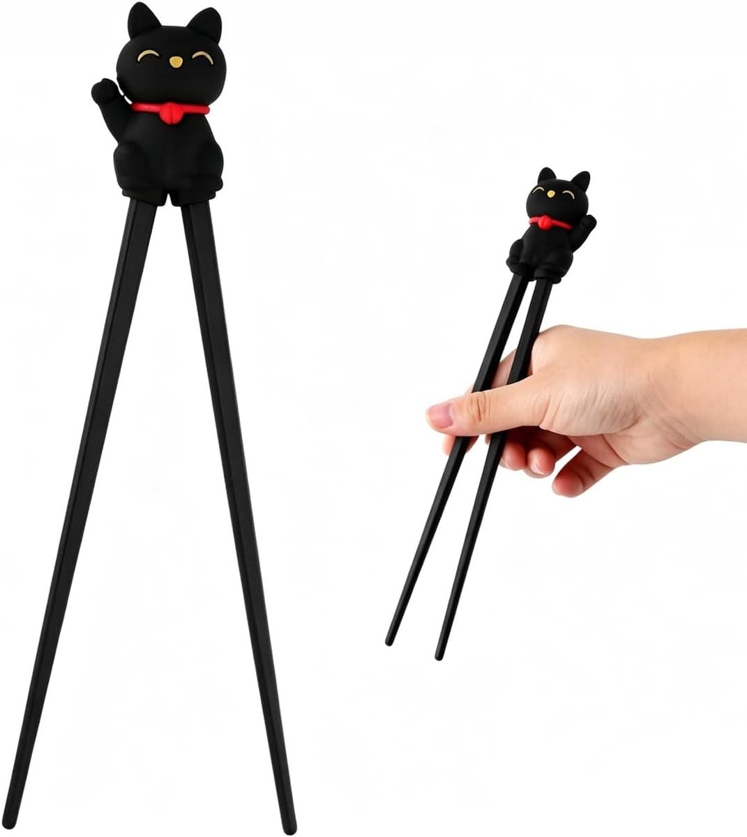 Eetstokjes voor Beginners met Panda-Design en Zwarte Gelukskat, Afneembare Houder voor Makkelijk Gebruik