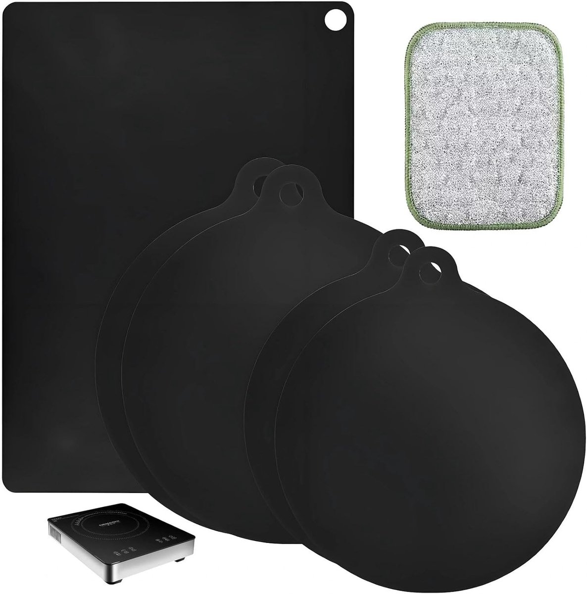 Set van 5 inductiematten - Antislip inductiebescherming, krasbestendig en hittebestendig met ophanggat, geschikt voor inductiekookplaten en keukenaccessoires