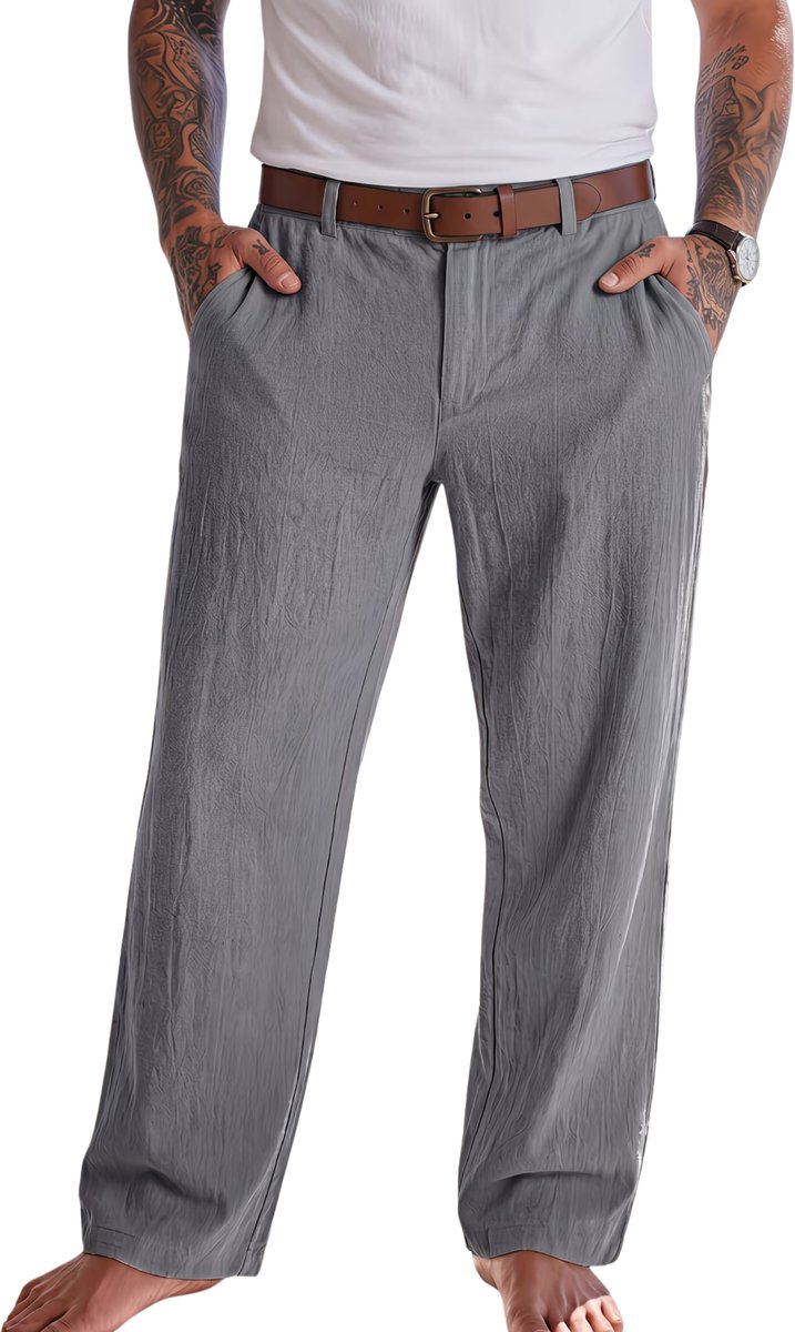 Currero Pantalon Heren Chino Regular Fit Golfbroek Nette Broek Elastische Tailleband Volwassenen Grijs