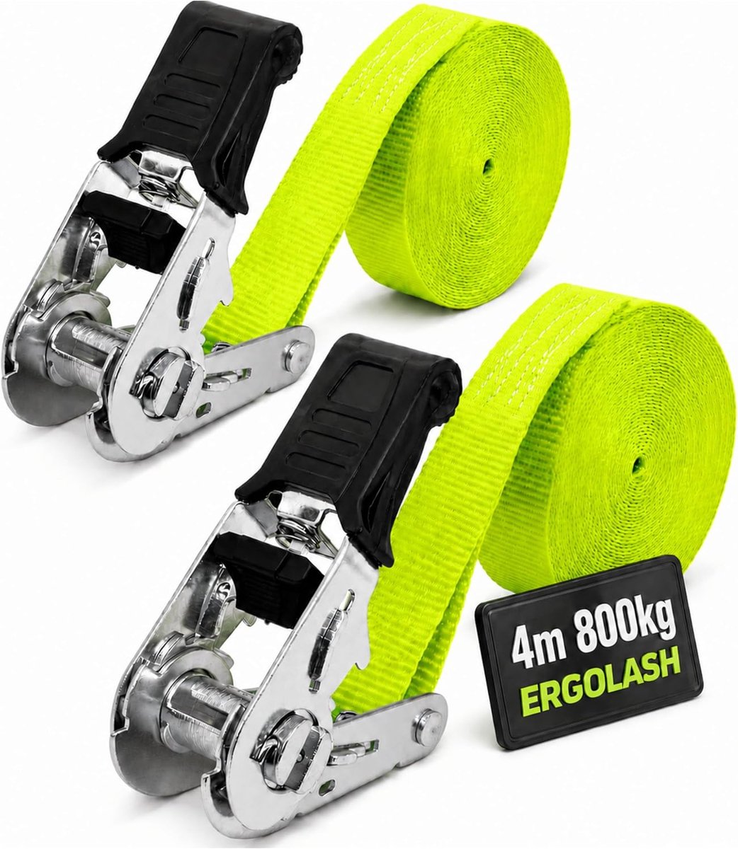 SnelShoppen - 2 x Lashing Straps 4m 800kg 25mm - Ergolash Groene Transportbanden voor Bagage en Motoren