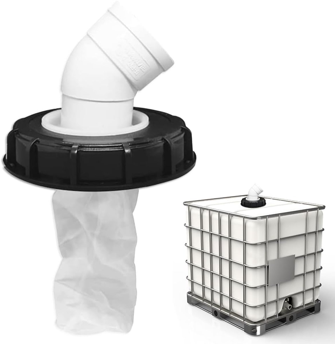 SnelShoppen - IBC Lid Filter 163 mm - Nylon Waterfilter met 45 Graden Bocht DN 75 - Herbruikbaar en Wasbaar - Perfect voor Regenwater Tank, IBC Contai