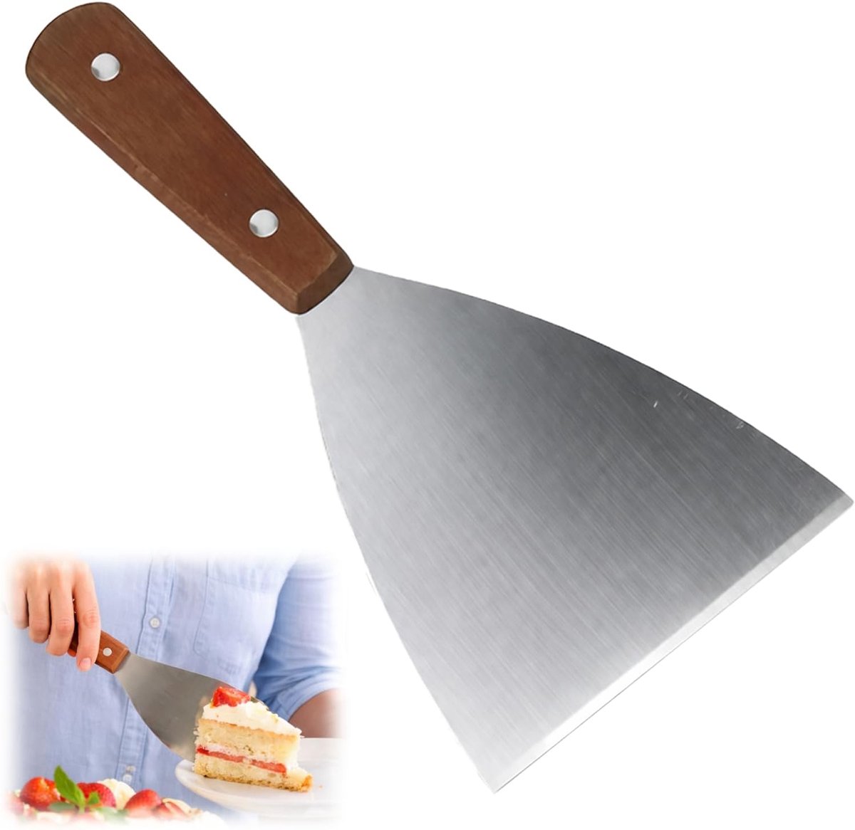 SnelShoppen - Professionele Grillspatel Roestvrij Staal met Ergonomisch Houten Handvat - Compact Design 20 x 7,8 cm - Ideaal voor Steak, Hamburger, Cr