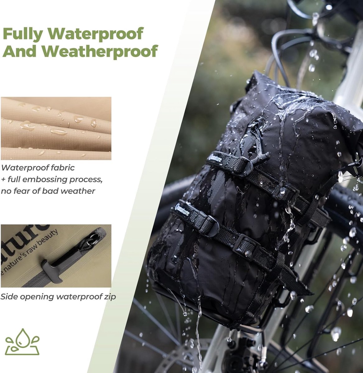 SnelShoppen - Fietshandvat Tas, Waterdicht, Ultralichte Fietsbag, Compressiesysteem voor MTB en Wegfiets 3/6/12L, Zwart Khaki