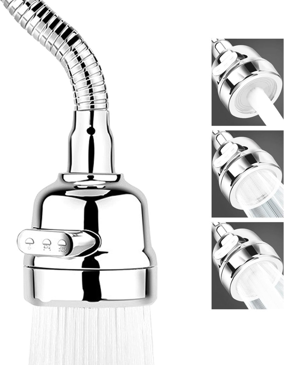 SnelShoppen - Aerator Keukenkraan Universeel 3 Types Wateruitgangen met Slang Roestvrij Staal Flexibele Aerator voor Keukenaccessoires en Diffuser
