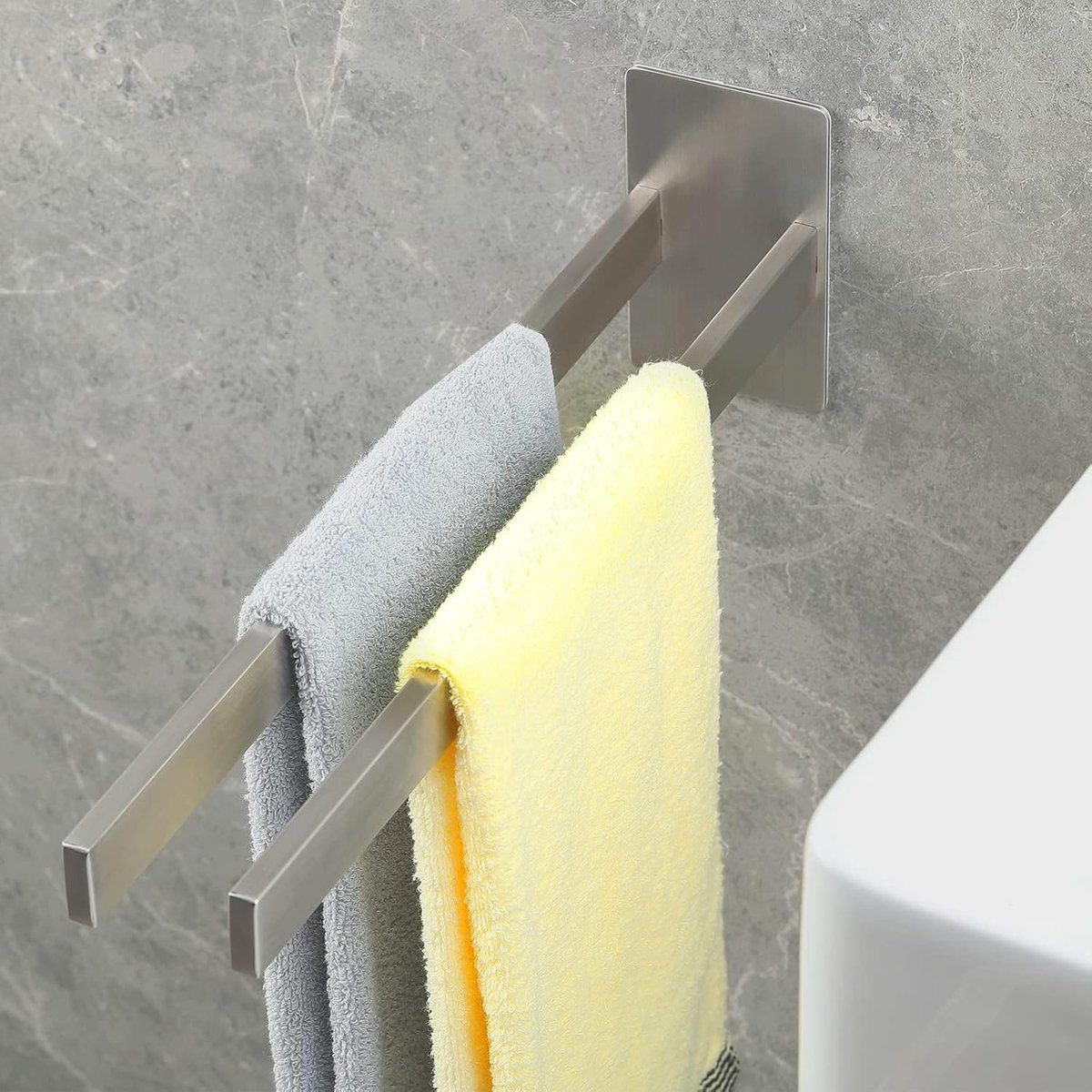 SnelShoppen - Rvs Handdoekhouder Zelfklevend Handdoekrek Dubbel Zonder Boren 40cm voor Badkamer Keuken Wand - Modern en Stijlvol in Zilver