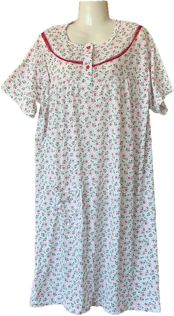 Gebloemde Dames Nachtjapon met Korte Mouwen - 100% Katoen stof - Kleur Roze - Maat 2XL