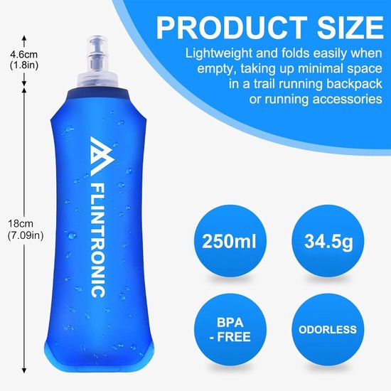 Opvouwbare Waterfles van 250ml - Lichtgewicht en BPA-vrij - Ideaal voor Hardlopen, Wandelen en Fietsen - Blauw — afbeelding 3