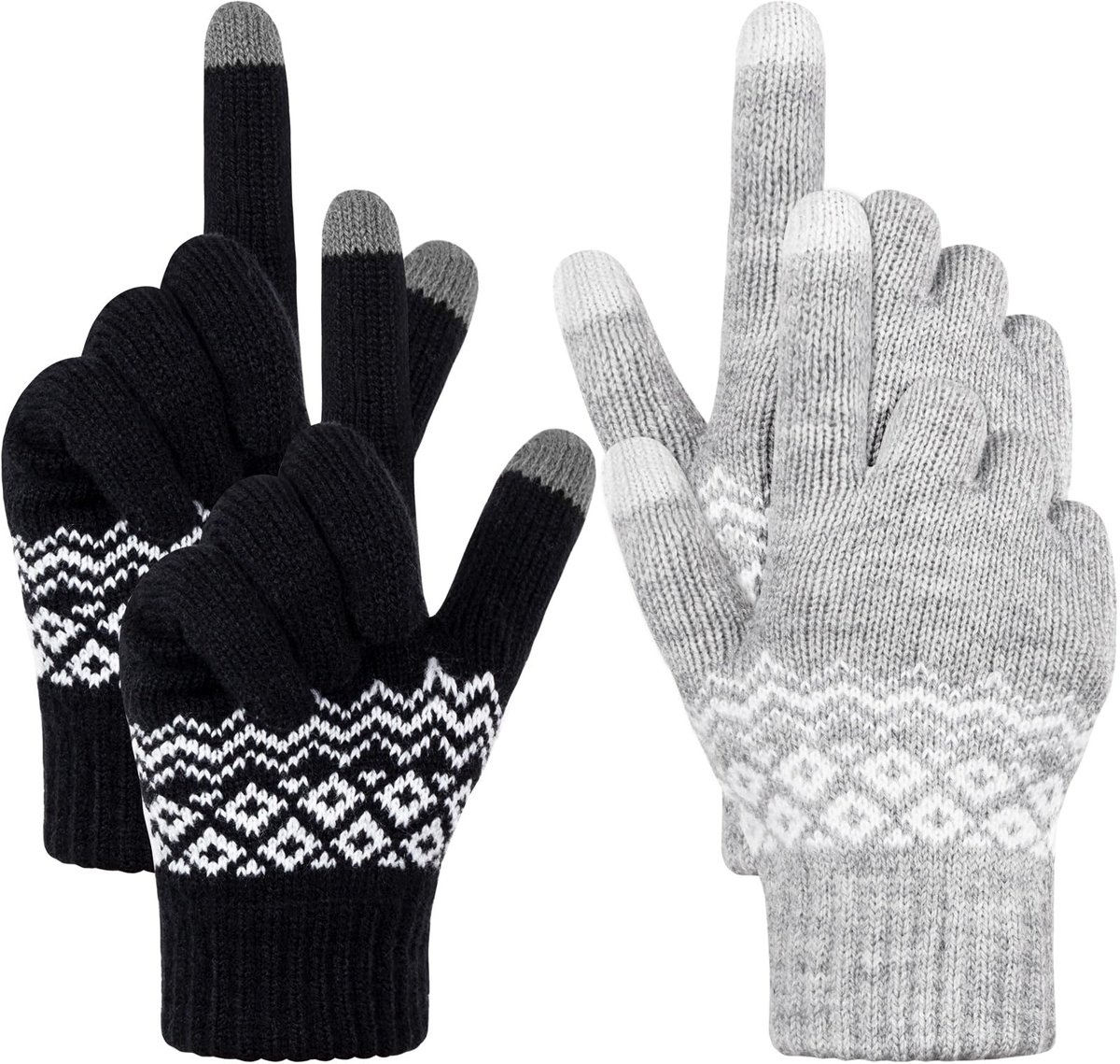 Dailygoods - 2 paar touchscreen-handschoenen - Gebreide warme handschoenen - Uniseks - Flexibele handschoenen voor dames en heren - Ideaal voor...