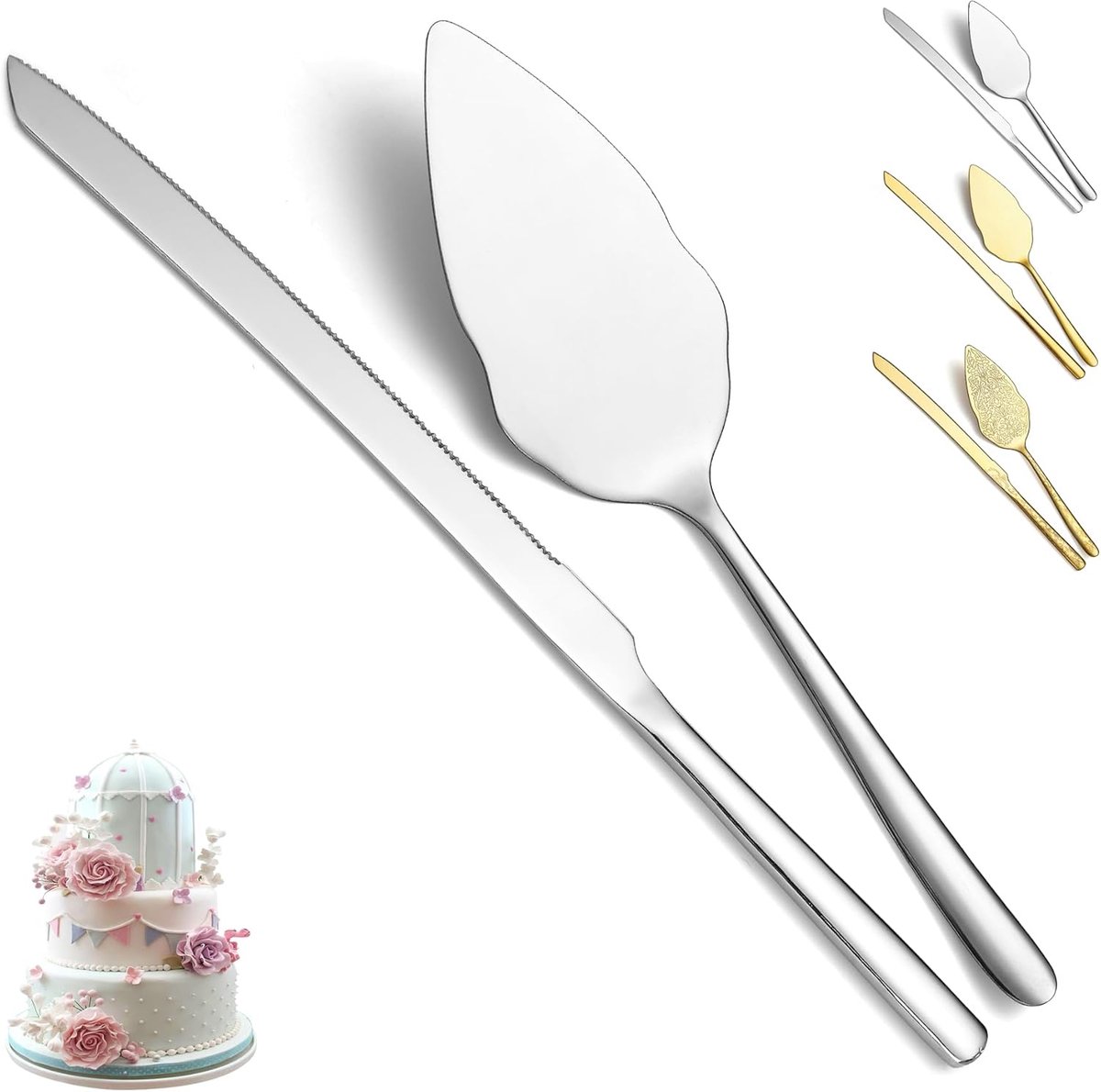 SnelShoppen - 2-Delige Taartserver Set voor Bruiloft, Rvs Taartmes en Server, Vaatwasmachinebestendig, Perfect voor Feesten, Verjaardagen, Keuken