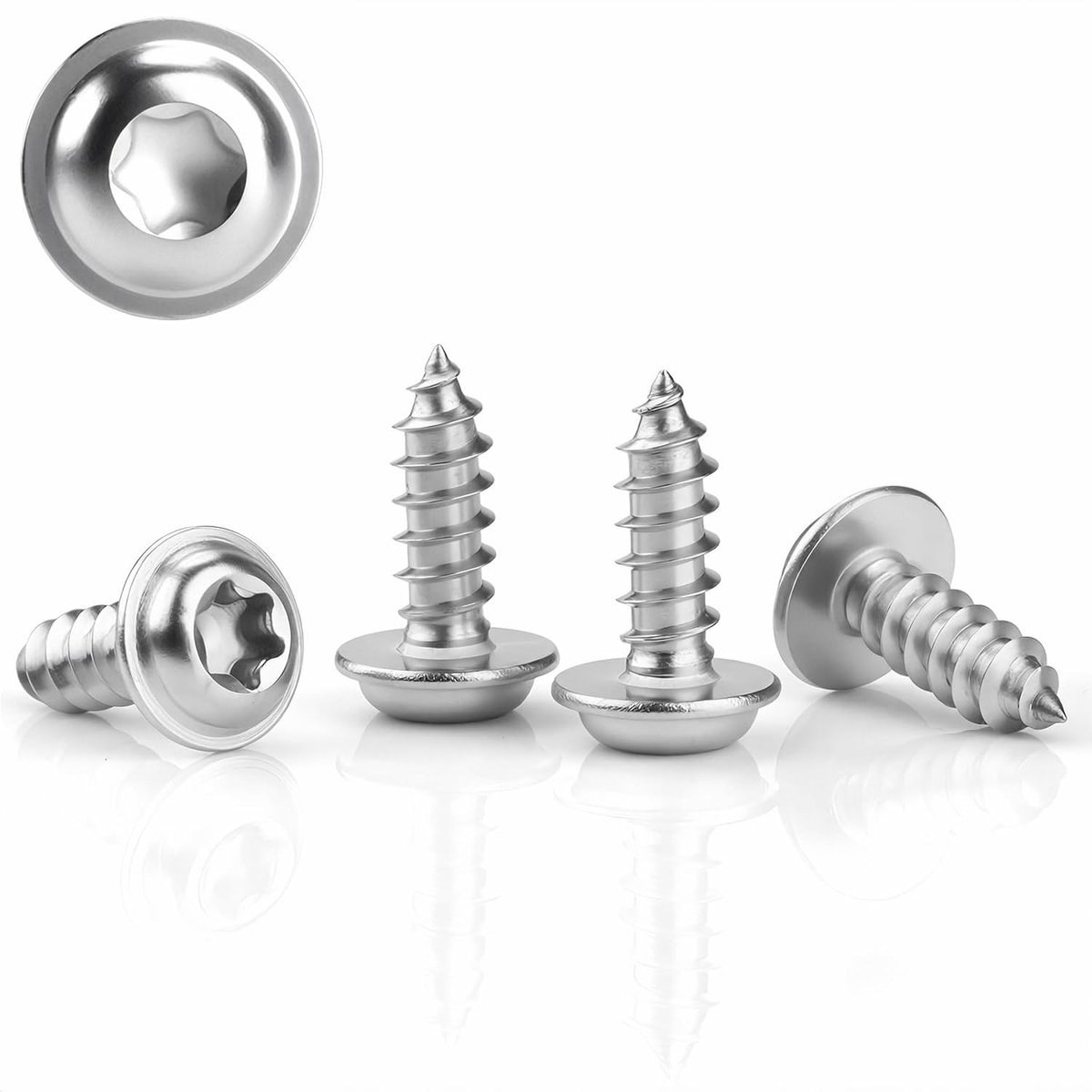 80 Stuks M4 x 10mm Zelftappende Schroeven, Torx Platte Kop, RVS Rond Hoofd, Voor Hout en Metaal