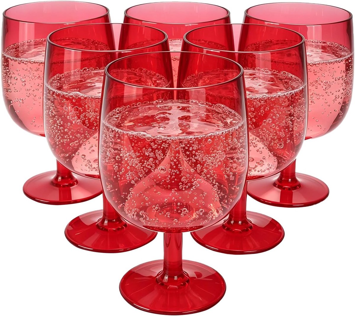 SnelShoppen - Set van 6 Stapelbare Onbreekbare Acryl Bekers 12 oz - BPA-vrij, Rood, 14 cm Hoog, Ideaal voor Feesten, Camping, Tuin, Binnen en Buiten G