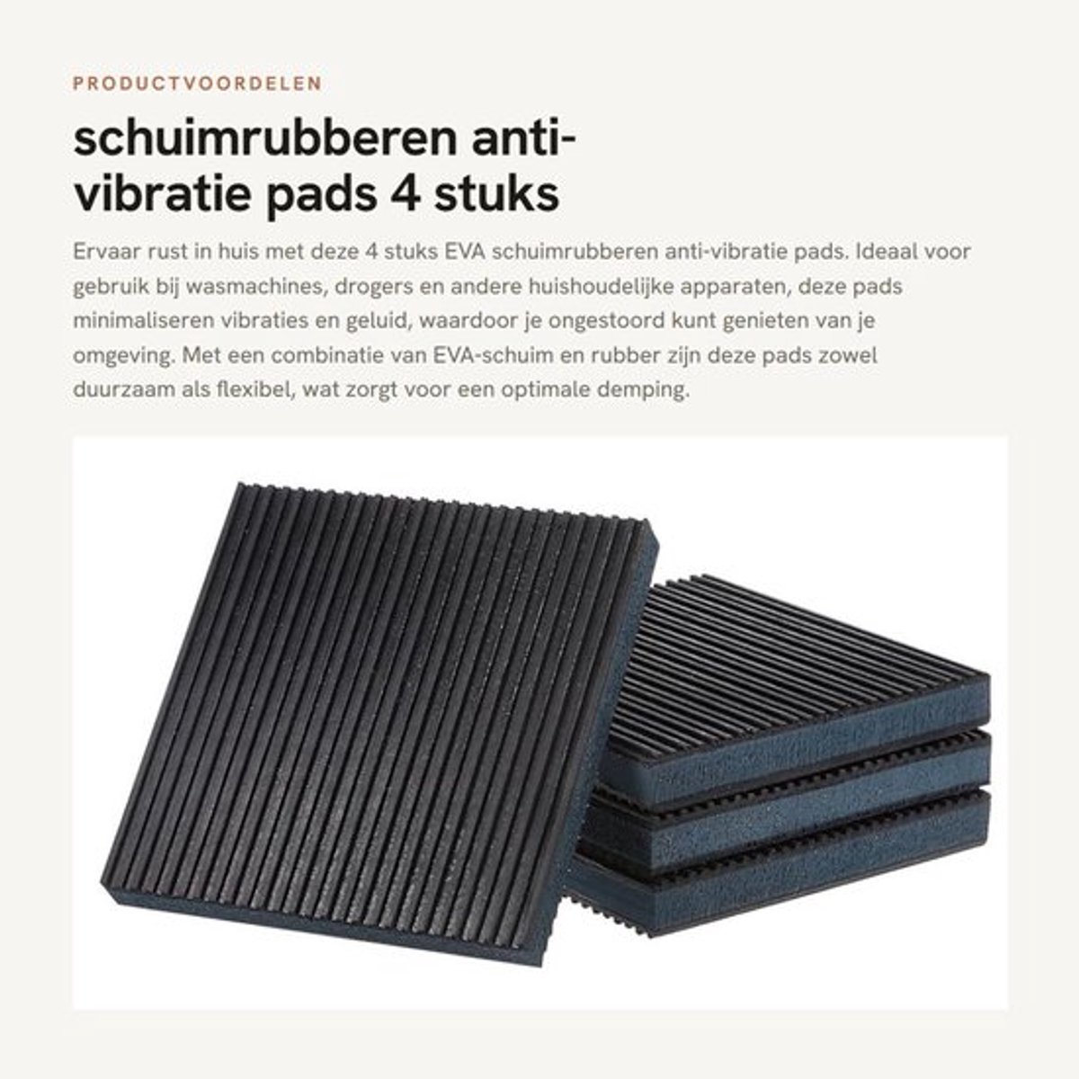 Anti-vibratie Pads - 4 Stuks - EVA Schuimrubber - Antislip - Geluidsreductie - Olie- en Weerbestendig - 15,2 cm x 15,2 cm x 2,2 cm - Vibratieisolatie