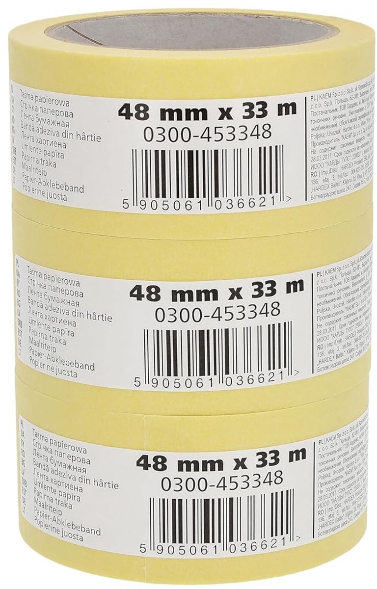 SnelShoppen - 3 Stuks Schilderstape 48mm x 33m - Crêpeband Afplaktape voor Schilders met Rubberlijm - Scheurbestendig en Makkelijk Verwijderbaar - Ide