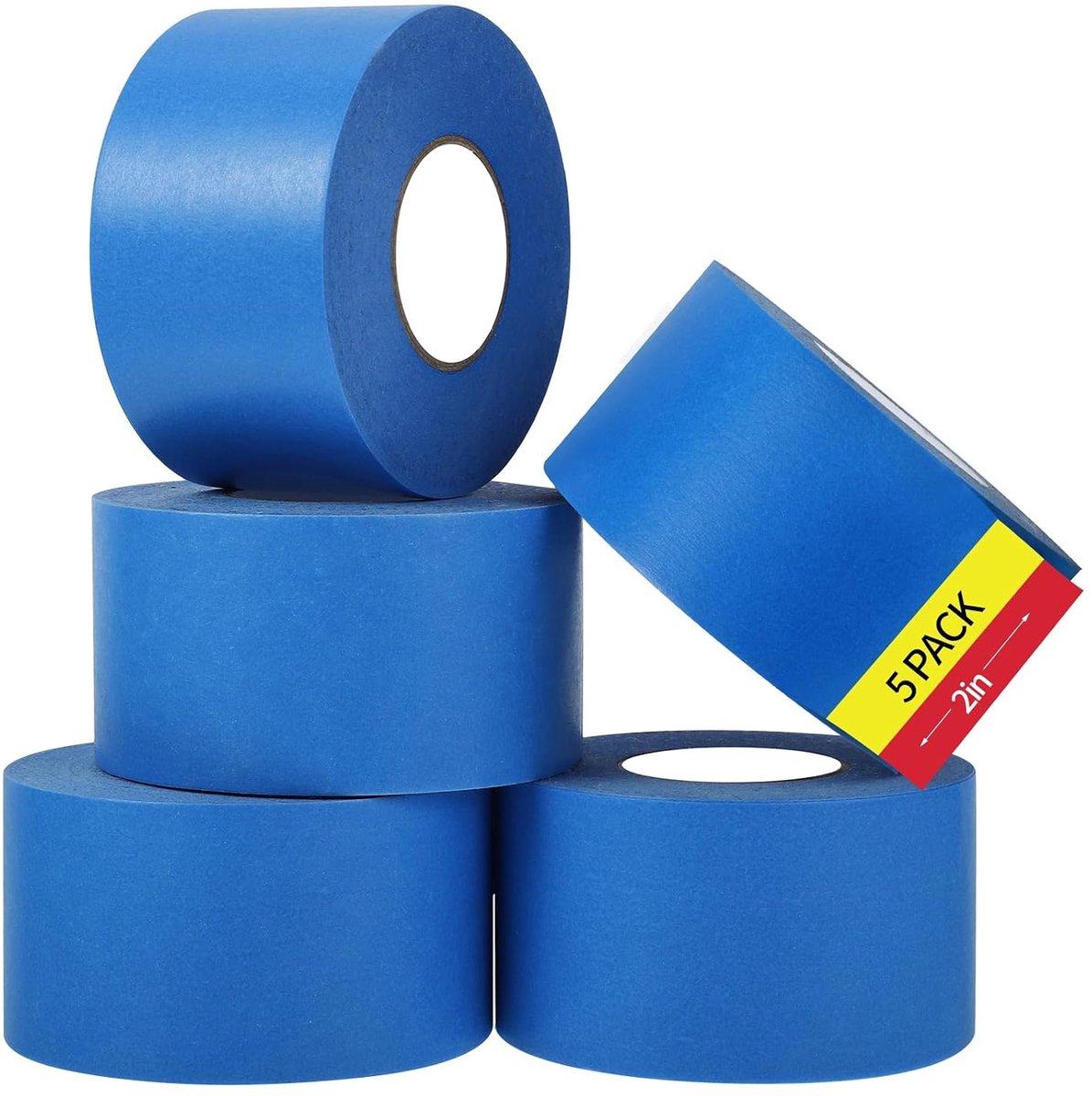 SnelShoppen - 5 Rollen Blauw Maskingtape - 50m x 48mm - Papier Tape - Waterproof - Perfect voor Renovaties, Creatieve Klussen en Edging