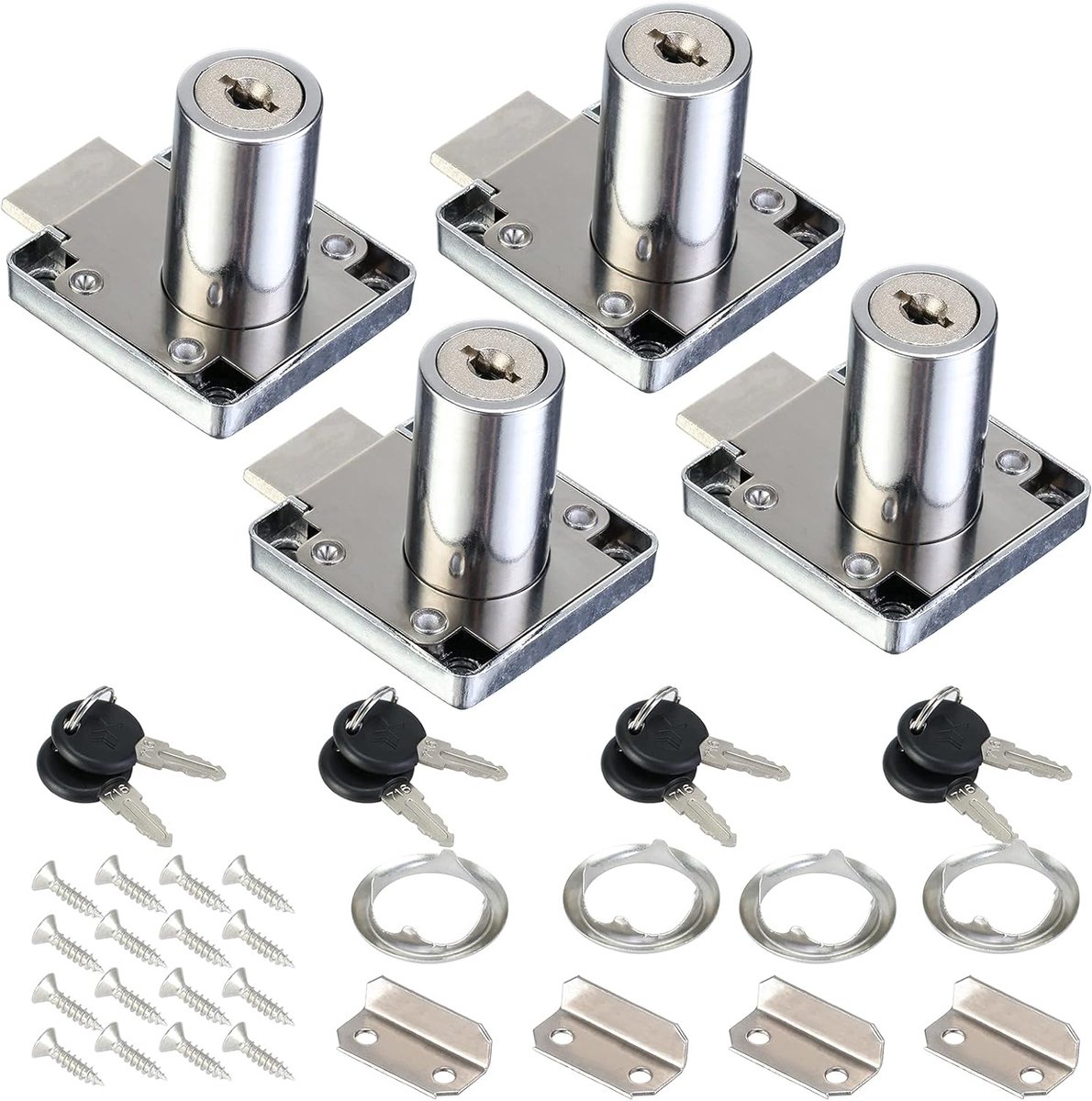 SnelShoppen - 4 Sets Kastsloten 32mm met Universele Sleutels, Beveiligingssloten voor Meubels en Postbussen, Cam Locks, Veiligheidsoplossingen