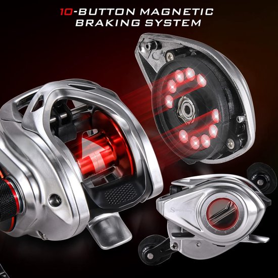 SnelShoppen - Baitcasting Reel 8.0:1 Hoge Snelheid Koolstofvezel Drag Haspel 18 lbs Magnetisch Remsysteem voor Zoutwater en Zoetwater Vissen van Snelshoppen — afbeelding 3