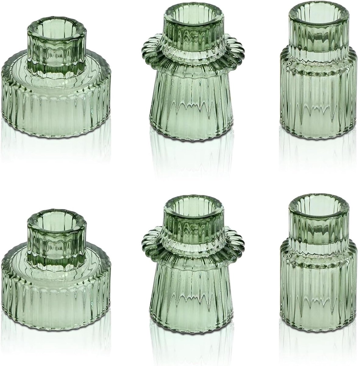 SnelShoppen - Set van 6 Kaarsenhouders, 2-in-1 Kaarsenstandaard voor Steekaarsen en Theelichtjes, Transparant Glas, Klein, Voor Bruiloft, Tafeldecorat