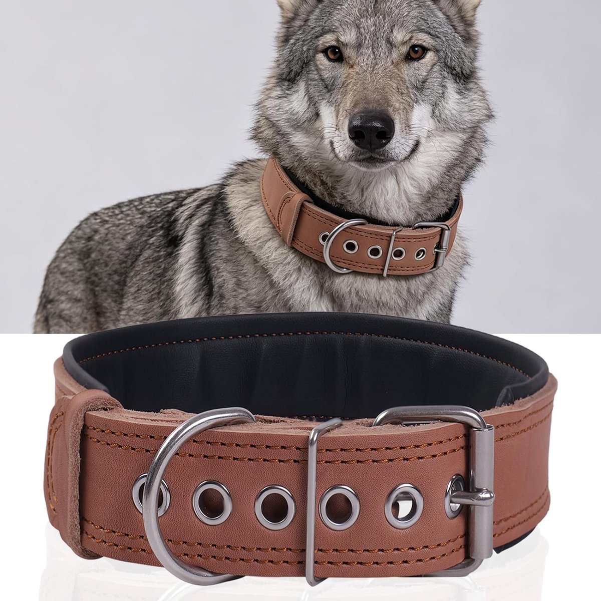 SnelShoppen - Hoogwaardige Gewatteerde Leren Hondenhalsband - 5 cm Breed, Stevig, Echt Leer, Zacht en Comfortabel, Verstelbaar voor Grote en Extra Gro
