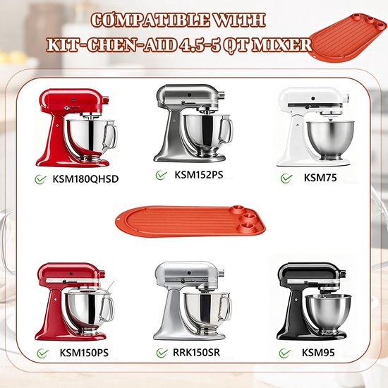 Mixer Slider Mat voor Keukenmachines - 3 Opslagruimtes voor Accessoires, Schuifmat voor 5 Liter Standmixers en Keukenmachines — afbeelding 4