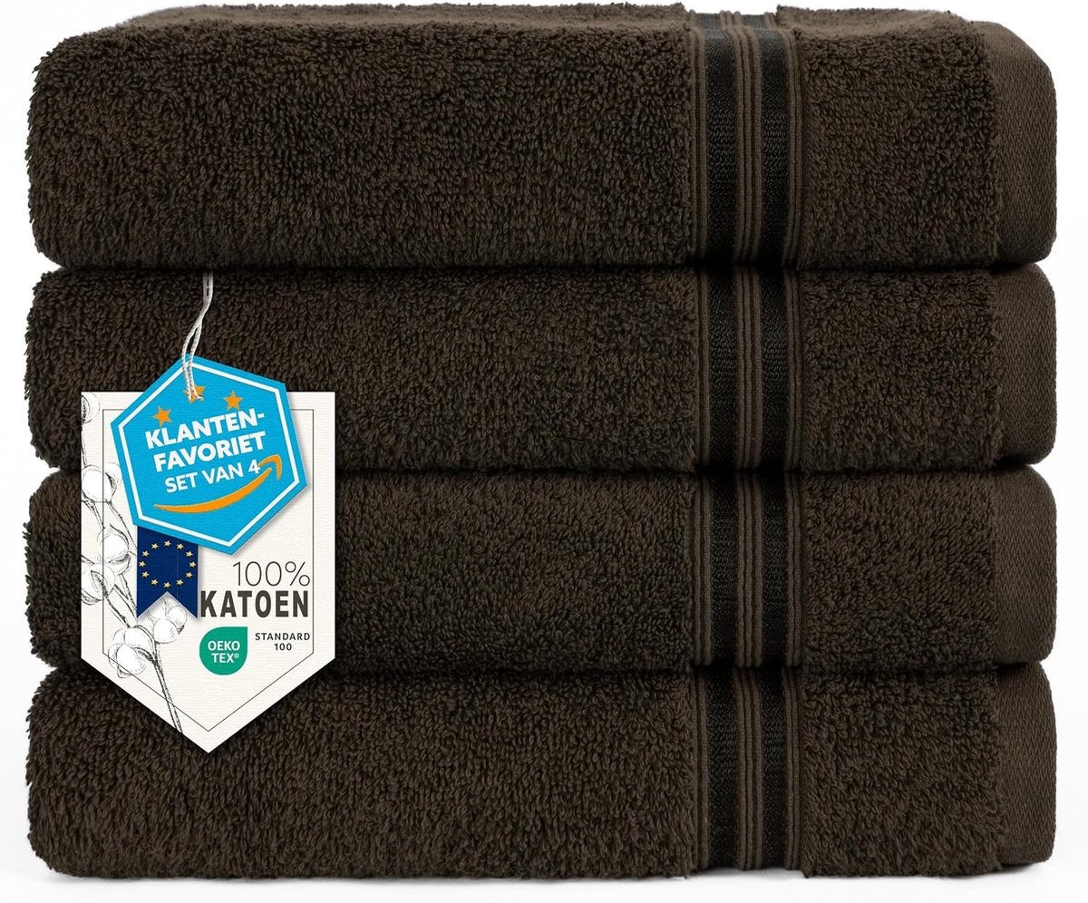 SnelShoppen - Hammetex Handdoeken Set van 4 – 50x100 cm – 100% Katoen – Zacht en Absorberend – OEKO-TEX Gecertificeerd – Inclusief Ophanglus voor Badk
